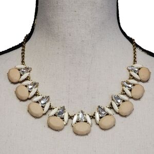 J.Crew Pink Rhinestone Bib Statement Necklace 18" Cream Gold Tone Formal Jewelry